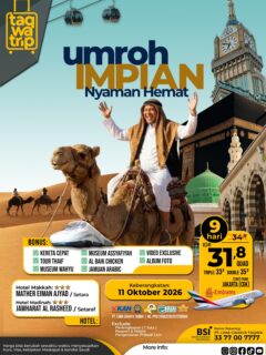 *✨ UMROH IMPIAN, Kini Semakin Mudah! 🕋*Allah memanggil siapa saja yang Dia kehendaki. Tugas kita adalah mempersiapkan niat dan ikhtiar terbaik. 🤲Bersama Taqwatrip, wujudkan impian beribadah ke Tanah Suci dengan program Umroh Impian Nyaman & Hemat.💰 Mulai dari IDR 31,8 Juta
🗓 Keberangkatan: 11 Oktober 2026
✈️ Maskapai Emirates
📍 Start From Jakarta (CGK)✨ Fasilitas & Bonus Spesial:
✅ Kereta Cepat Haramain
✅ Tour Thaif
✅ Museum Wahyu
✅ Museum Assyafiyah Madinah
✅ Al Baik Chicken
✅ Jamuan Arabic
✅ Video Eksklusif Perjalanan
✅ Album Foto Kenangan🏨 Hotel Pilihan:
📍 Makkah – Mather Eiman Ajyad / Setara
📍 Madinah – Jawharat Al Rasheed / Setara🌙 Ibadah lebih tenang, perjalanan lebih nyaman, dan momen berharga akan diabadikan secara eksklusif. Karena Umroh bukan sekadar perjalanan, tetapi panggilan untuk mendekatkan diri kepada Allah SWT.📞 Yuk, amankan seat Anda dari sekarang!Kuota terbatas dan harga dapat berubah sewaktu-waktu mengikuti kebijakan maskapai, kurs, dan visa.🌐 taqwatrip.id
—