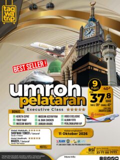 *⭐ BEST SELLER – UMROH PELATARAN EXECUTIVE CLASS ⭐*Sedekat Itu dengan Baitullah, Senyaman Itu Beribadah.Impian setiap muslim adalah dapat melangkahkan kaki ke Tanah Suci dan beribadah dengan tenang. Kini saatnya mewujudkan impian tersebut bersama Taqwatrip melalui program Umroh Pelataran Executive Class, dengan hotel premium yang berada sangat dekat dengan Masjidil Haram💰 Mulai dari IDR 37,8 Juta
🗓 Keberangkatan: 11 Oktober 2026
⏳ Durasi: 9 Hari
✈️ Maskapai: Emirates Airlines
📍 Start From Jakarta (CGK)*Mengapa memilih Umroh Pelataran Executive Class?*
🏨 Hotel Premium Dekat Masjid
📍 Makkah – Shofwah Tower / Setaraf ⭐⭐⭐⭐⭐
🚶 Jarak: 0 Meter dari Pelataran Masjidil Haram
📍 Madinah – Maden Hotel / Setaraf ⭐⭐⭐⭐⭐
🚶 Jarak: ±100 Meter dari Masjid Nabawi🎁 Bonus Eksklusif:
✅ Kereta Cepat Haramain
✅ Tour Thaif
✅ Museum Wahyu Makkah
✅ Museum Assyafiah Madinah
✅ Jamuan Arabic
✅ Al Baik Chicken
✅ Video Eksklusif Perjalanan
✅ Album Foto
✅ Perlengkapan VIP📲 Kuota terbatas. Segera amankan seat anda!
@taqwatrip.id